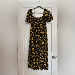 Cider Black and Yellow Floral Midi Dress